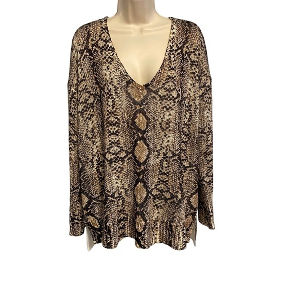 Show Me Your MuMu Brown Cream Hug Me Python Knit V Neck Sweater XS - Picture 1 of 9